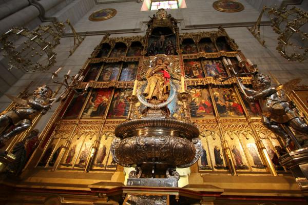 Altarpiece of the Virgin of Almudena in a transept of Madrid Cathedral, Almudena Cathedral, Spain