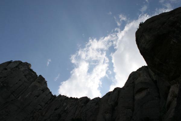 Looking up at the cliffs of Montserrat, Spain