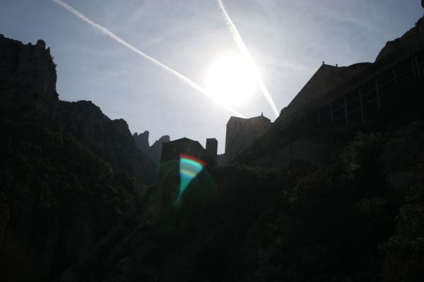 Silhouette of Montserrat monastery and mountains, Spain