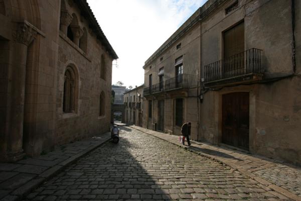 Photo de Man walking up the cobble stone street leading to Pedralbes monasteryMonastÃ¨re Pedralbes - l'Espagne