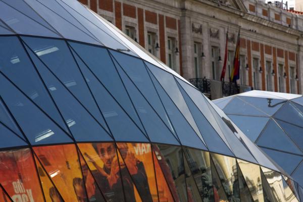 Picture of Hypermodern subway station of Sol with the Post Office in the backgroundMadrid - Spain