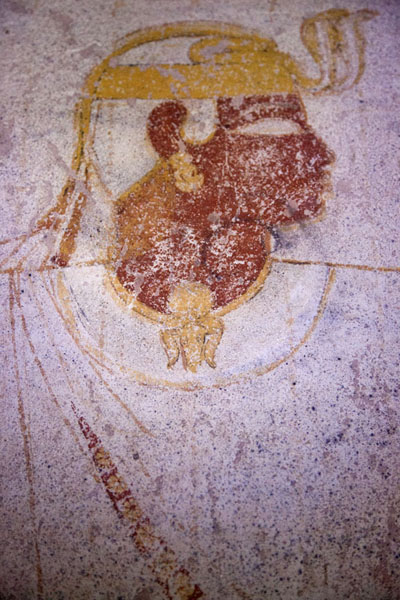 Close-up of Amun with cobras depicted on a mural inside one of the tombs at El Kurru, Sudan Amun with his protective cobras depicted on a mural inside one of the royal tombs, Sudan
