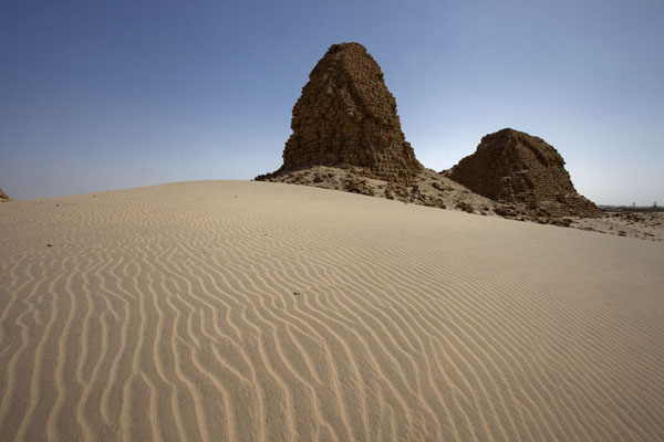 The desert is slowly encroaching on the pyramids of Nuri, Nuri pyramids, Sudan