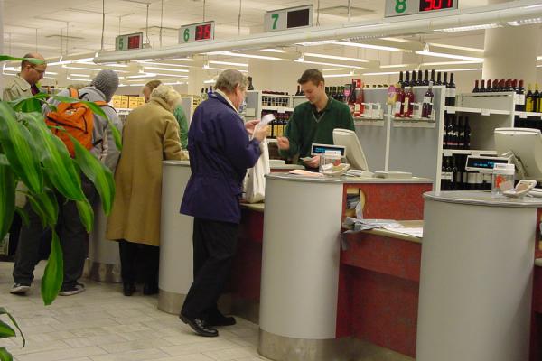 Counter at Systembolaget, Sweden Ordering your bottles of wine and spirits, Sweden
