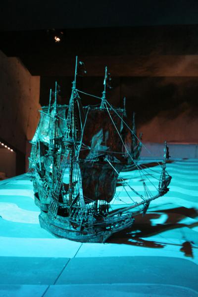 Models of 17th century warships in mock-up in the museum, Vasa Museum, Sweden
