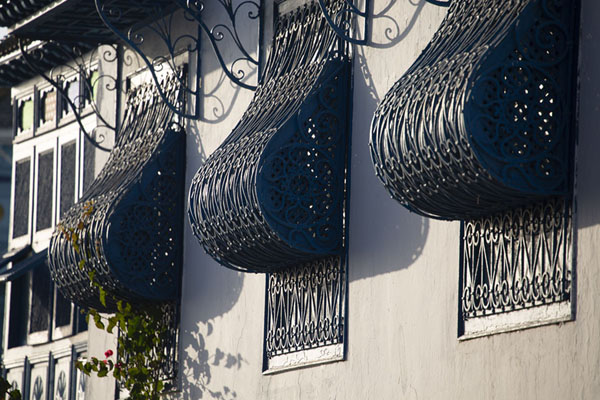 Iron bar windows on a house in Sidi Bou Said, Tunisia Blue windows with iron bars, Tunisia