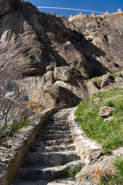 Stone stairway climbing to Afyonkarahisar Castle, Türkiye