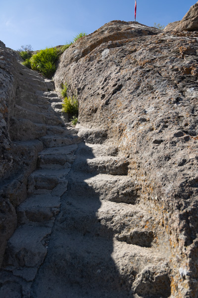Ancient rock-cut steps climbing to Afyonkarahisar Castle, Türkiye