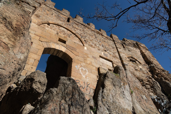 The gate of Afyonkarahisar Castle rising from volcanic rock, Türkiye