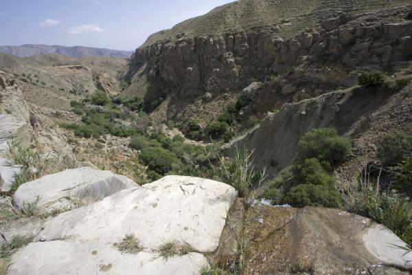 Looking out over a small canyon near Nokhur, Turkmenistan