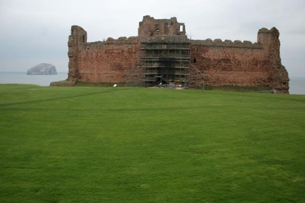 Tantallon Castle with Bass Rock in the background, United Kingdom