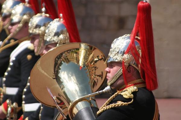 Blowing horns at the changing of the guards, United Kingdom