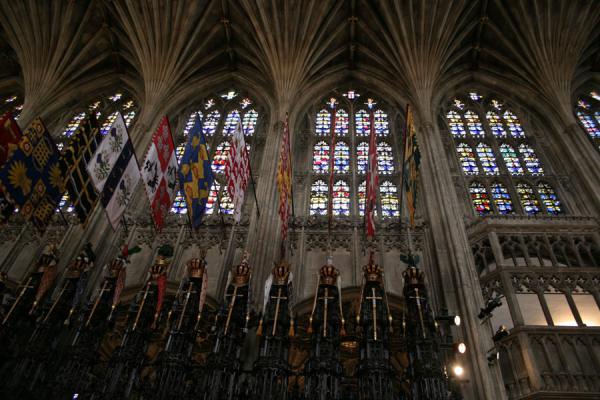Inside St. George Chapel: looking up the enormous stained glass windows, United Kingdom